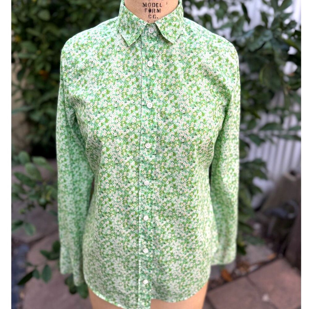 J. Crew LIBERTY Cotton Perfect Shirt Liberty Green Misti Valeria Floral Top SZ 2